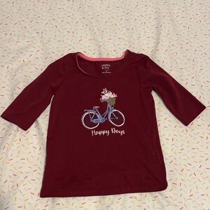 Crown & Ivy Maroon 3/4 Sleeve Tee with Bicycle Design